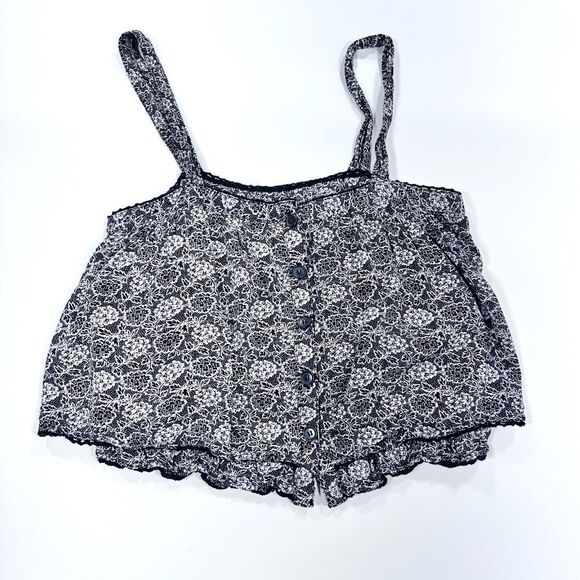 Free people black and white floral bottom front tiered tank top S - Picture 1 of 11